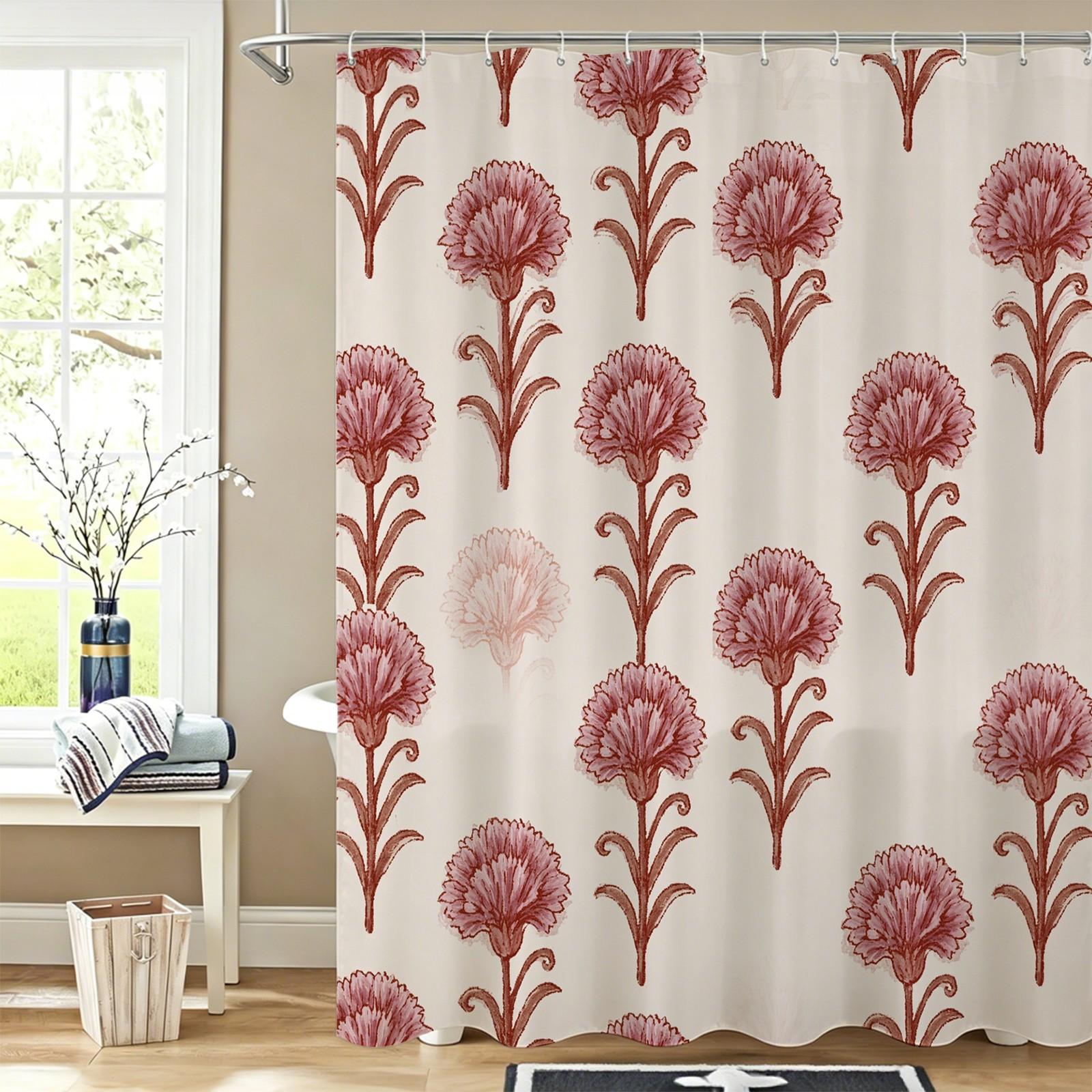Vintage Pink Carnation Floral Waterproof Shower Curtain, Easy to Install, Perfect for Home, Hotel & Dorm Bathroom Decor