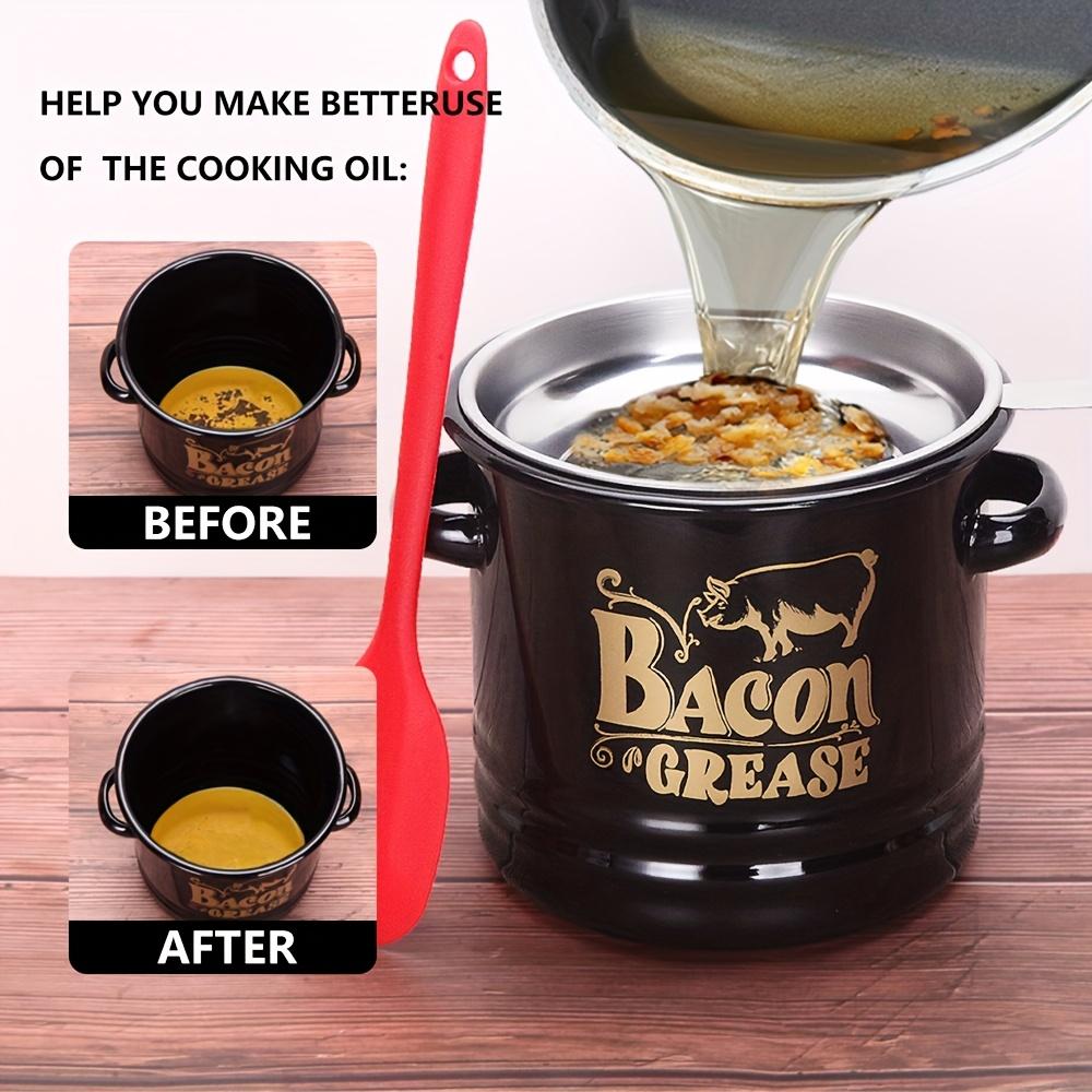 Enamel Bacon Grease Keeper with Fine Strainer & Lid, Strainers for Kitchen, Residue Filter Oil Dispenser, Reusable Round Food Storage Jar for Lard Meat, Farmhouse Red Kitchen Decor, Gift for Family Friends Christmas