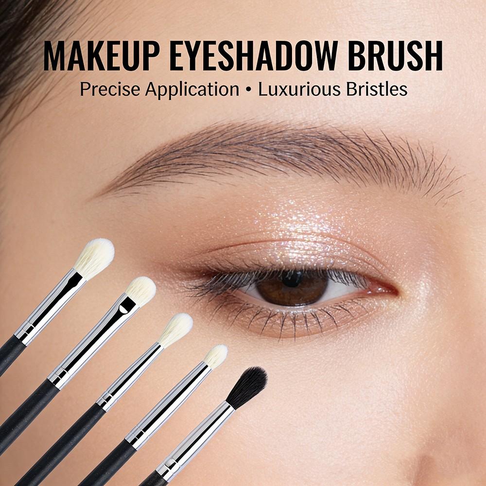 5pcs Makeup Eyeshadow Brushes, Flat Eye Shadow Shader, Crease Blending Brushes, Goat Hair, Liquid Cream Powder, Make Up Tool