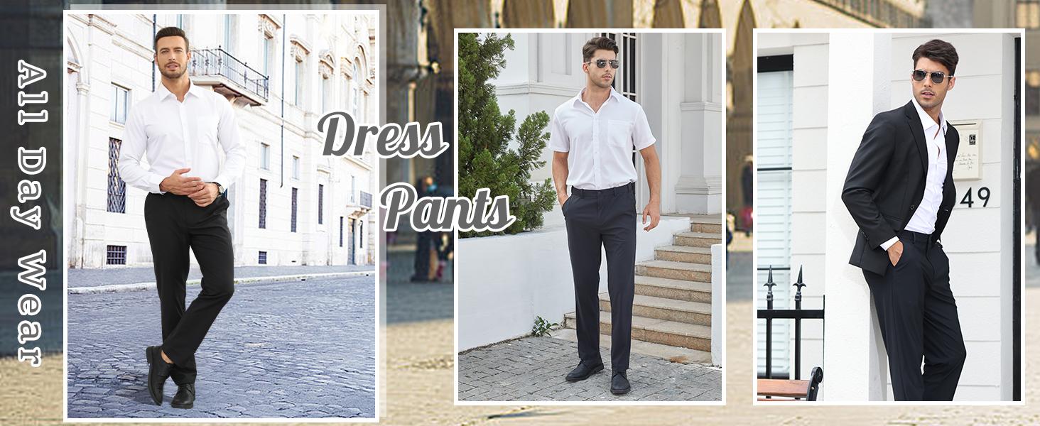 Alimens&Gentle Men's Stretch Dress Pants No Iron Golf Pants Expandable Waist Flat Front Business Casual Pants Formal Black Alimens&Gentle Men's Stretch Dress Pants No Iron Golf Pants Expandable Waist Flat Front Business Casual Pants Formal Black