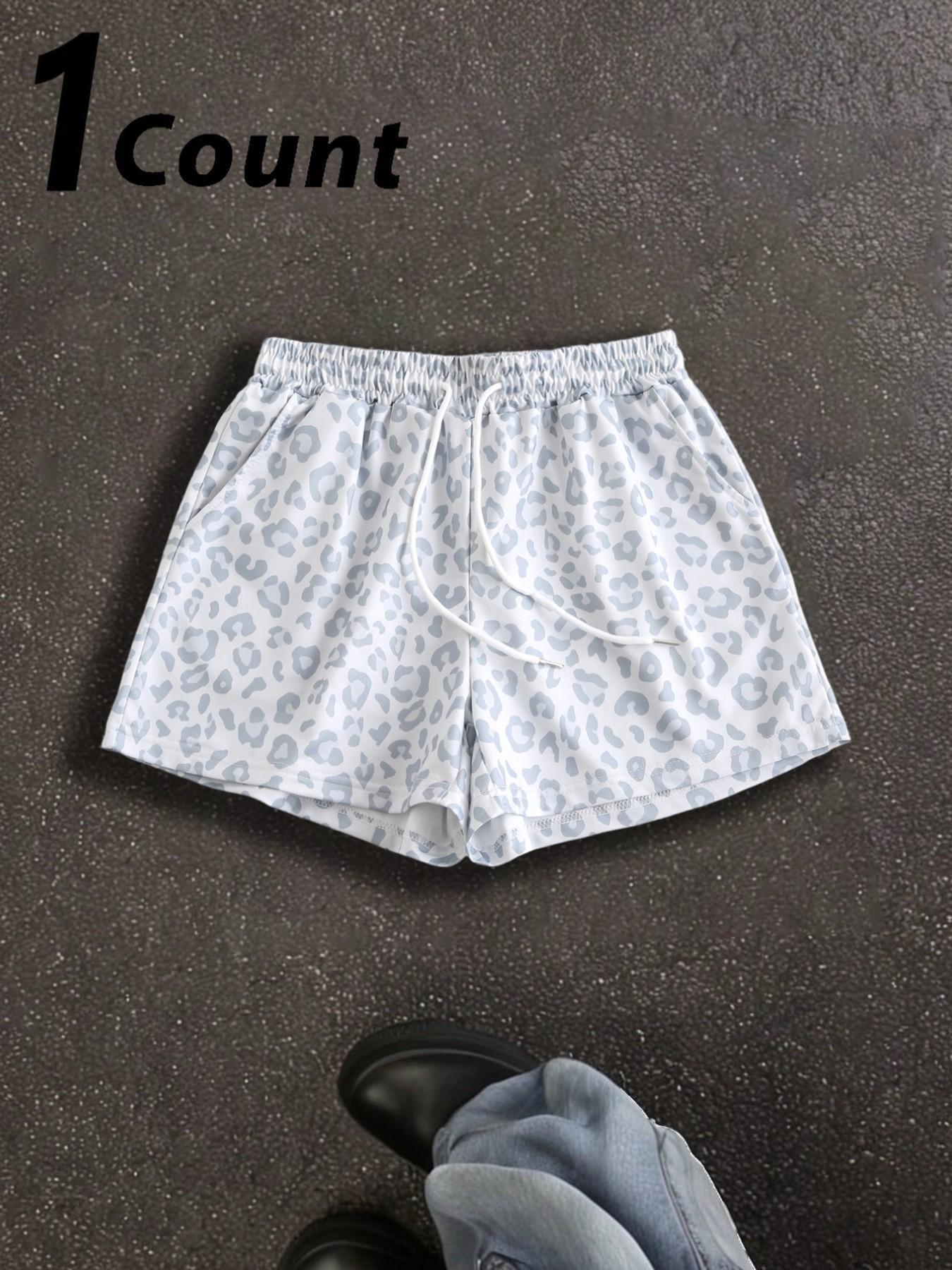 Unisex's Camo Leopard Print Fit Shorts, Casual Comfy Breathable Elastic Sporty Shorts for Summer, Women's Bottoms Womenswear for Daily Wear