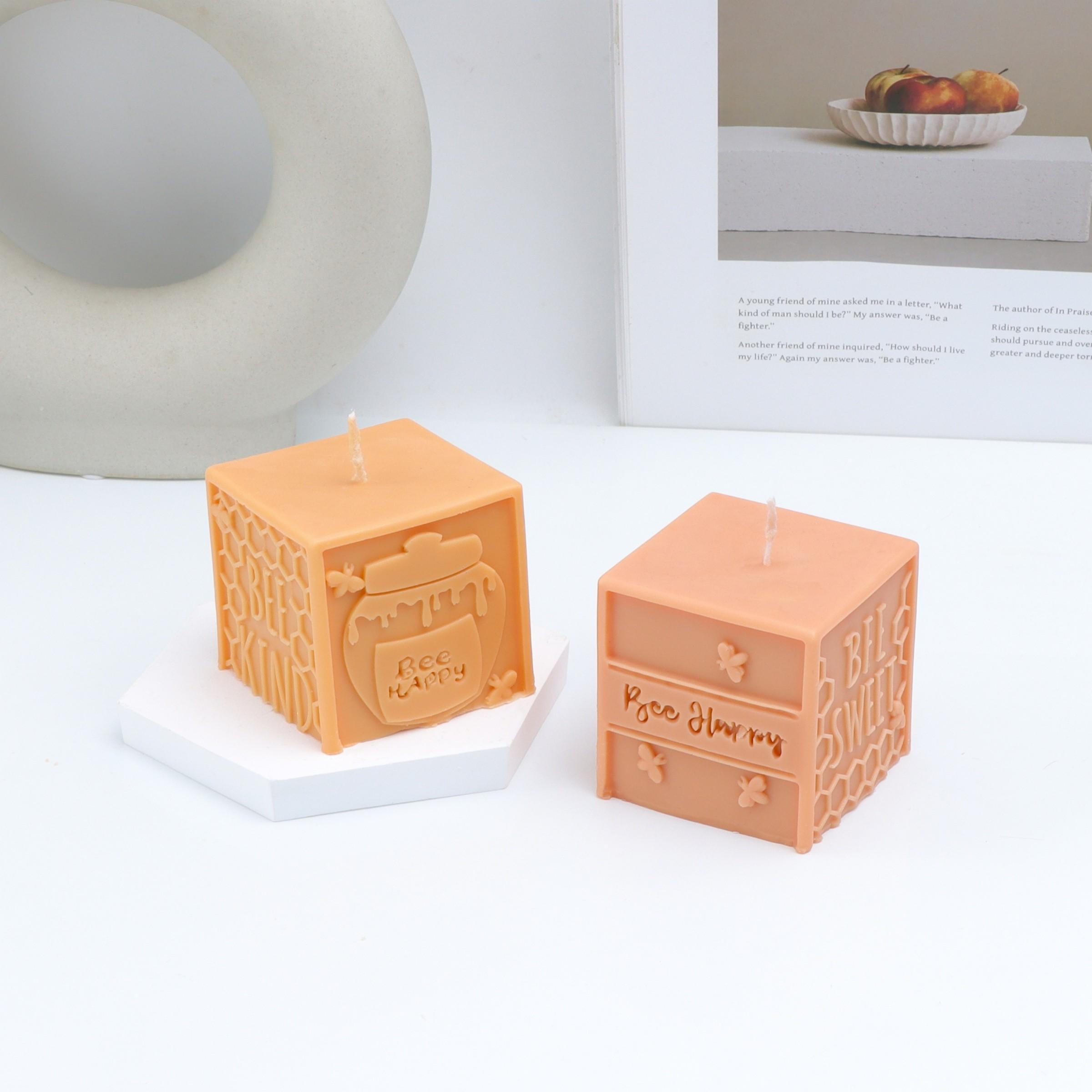 Bee Theme Candle Silicone Mold 3D Cube Bee Kind Honeycomb & Honey Pot Moulds for DIY Candle, Soap, Resin Craft, Cute Handmade Gifts