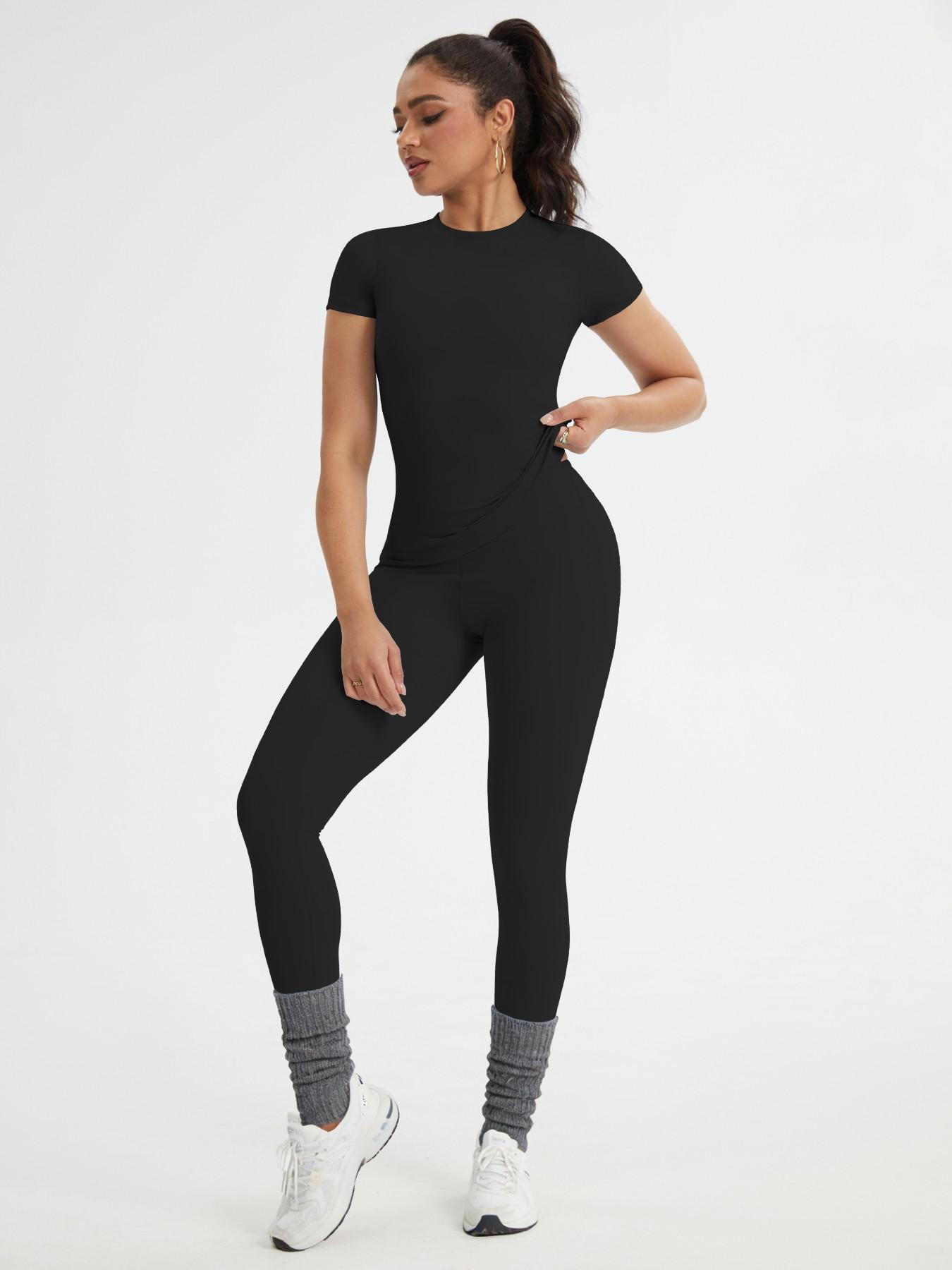 Women's Sportswear Set, Slim-Fit Short Sleeves & High-Waisted Yoga Pants, Ideal for Gym Running Outdoor Activities, Gym Yoga Outfit