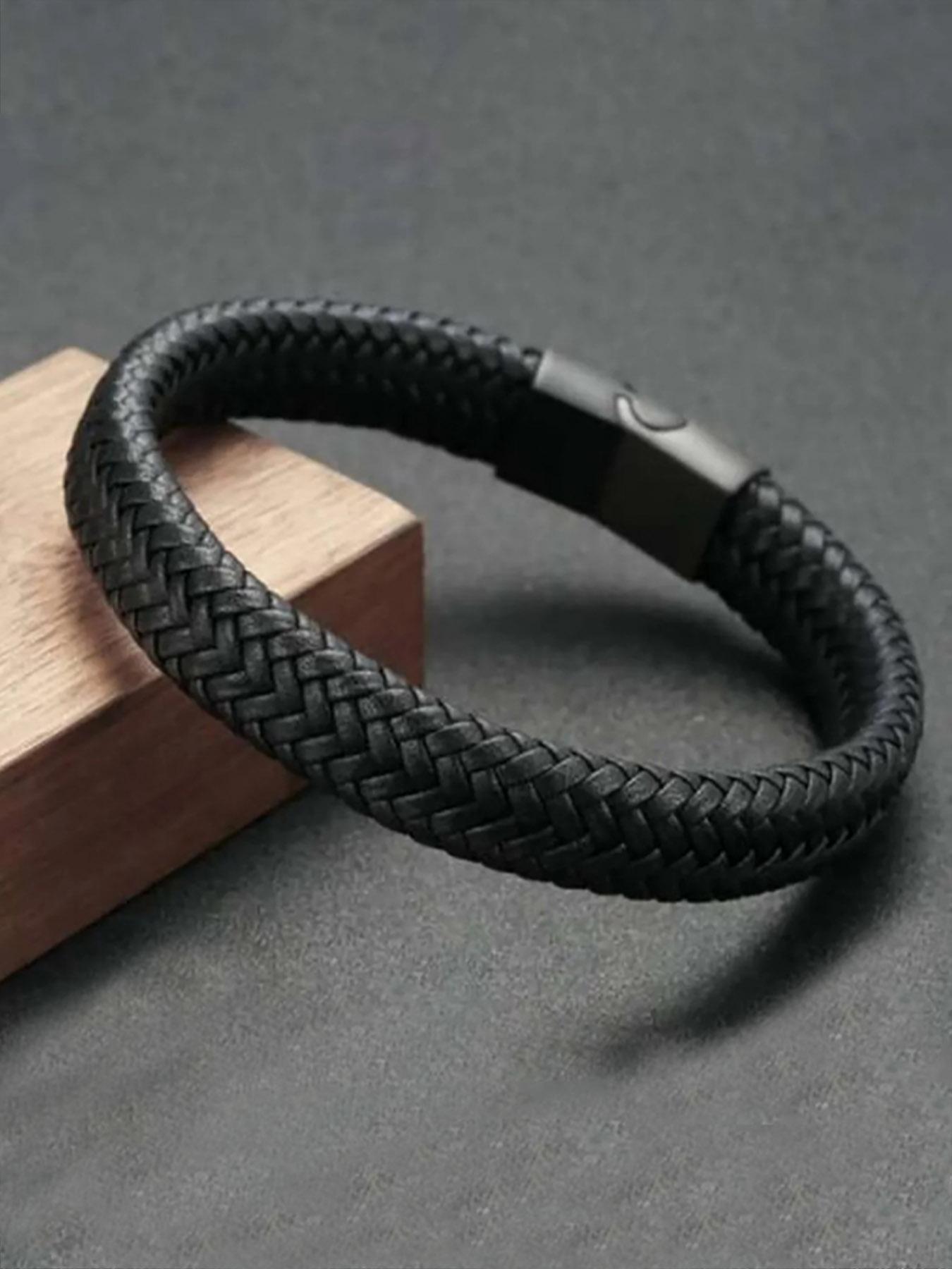 1PC Black PU Leather Magnetic Bracelet Men's Mature and Stable and Elegant Giving Men The Best Gift for Men