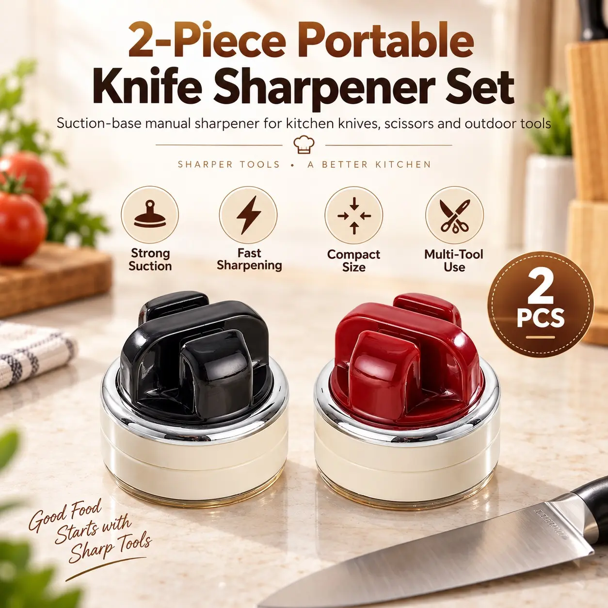 2-Piece Knife Sharpener Set, Portable Non-Slip Suction Blade Sharpener, Ideal for Home Kitchen, Easy to Use, Perfect for Cooking Enthusiasts