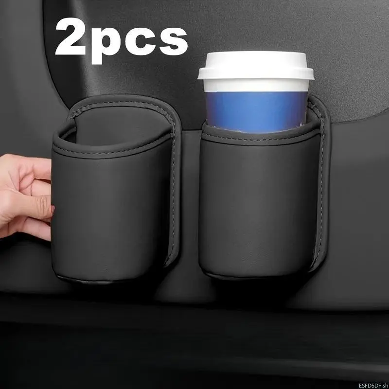 2-Pack PU Leather Car Door Cup Holders - Functional Back Seat Organizer, Car Interior Organizers for 2 Cups Beverage Storage, Auto Accessory for Maintaining Organized Space Daily Use