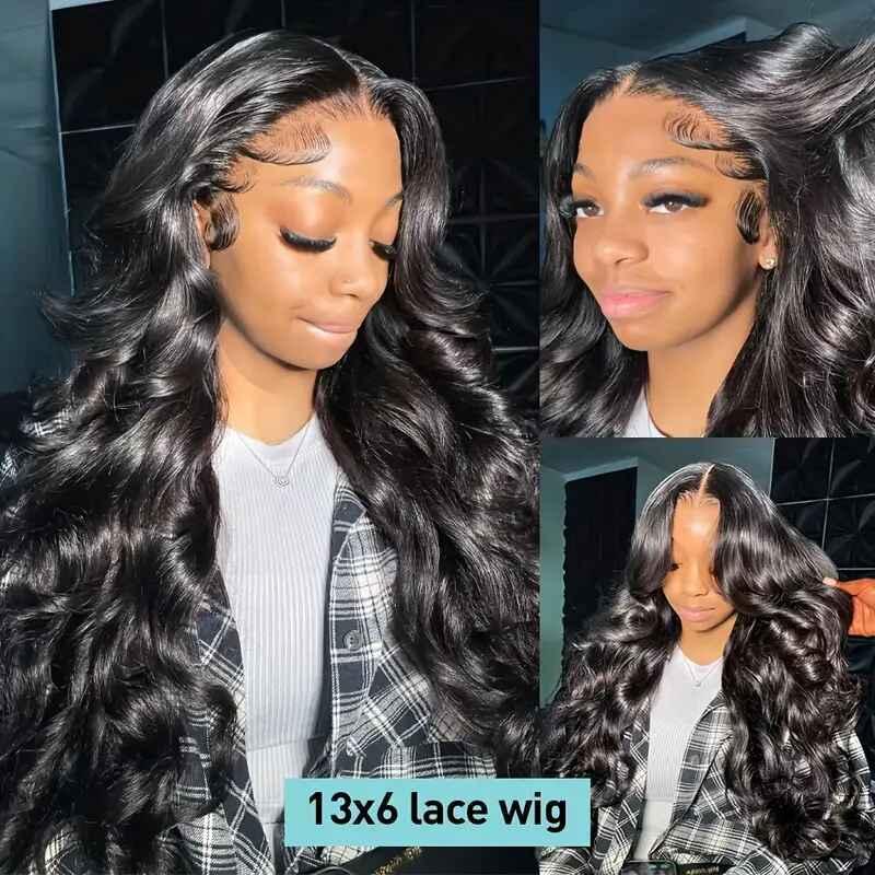 Bling Hair 13x6 Lace Front Wig Pre Plucked Body Wave Human Hair Wigs180 Density  For Women Natural Black Color Do More Styles