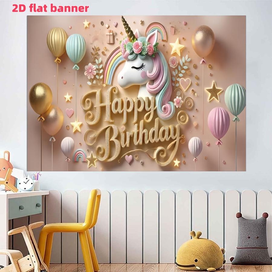 Magical Unicorn Happy Birthday Banner, Polyester Background Cloth, Unicorn Theme, Ideal for Home Decor, Parties, Photography, Gifts