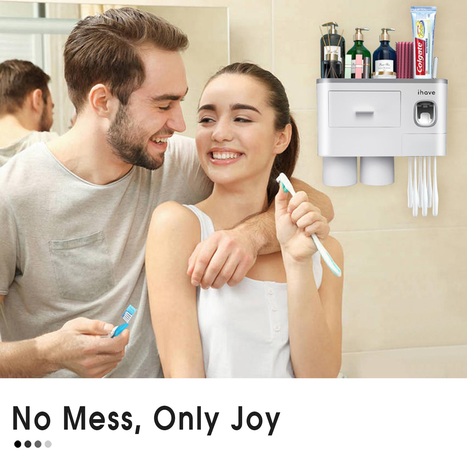 iHave Toothbrush Holders for Bathrooms, 2 Cups Toothbrush Holder Wall Mounted with Toothpaste Dispenser - Large Capacity Tray, Cosmetic Drawer - Bathroom Decor & Bathroom Accessories iHave Toothbrush Holders for Bathrooms, 2 Cups Toothbrush Holder Wall Mounted with Toothpaste Dispenser - Large Capacity Tray, Cosmetic Drawer - Bathroom Decor & Bathroom Accessories