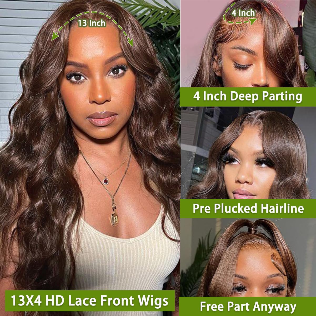 30 Inch Chocolate Brown Lace Front Wig human hair for Women 13x4 HD Body Wave Lace Frontal Wigs Glueless Wigs Pre Plucked with Baby Hair 180% Density