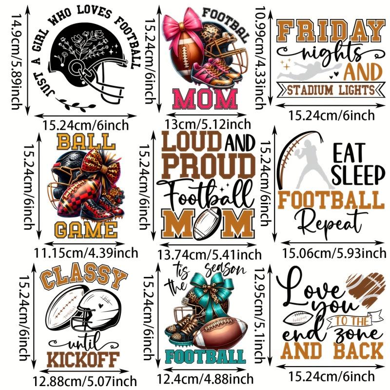 9 Pieces Football Theme DIY Heat Transfer Stickers Hot Iron On Washable Patches for T - Shirt Jeans Backpack Hat Pillow Casual Style Easy Ironing Decor