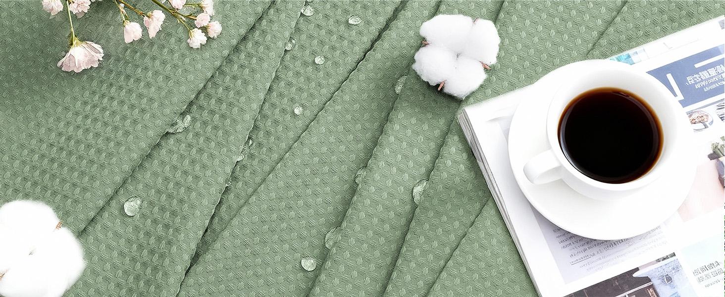 Inovaday Sage Green Shower Curtain - Waffle Textured Waterproof Thickened Luxury Shower Curtain for Bathroom, Luxury Bath Curtains Set with 12 Metal Hooks