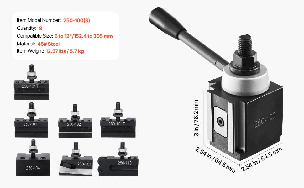 fathersdaygift  VEVOR Quick Change Tool Post Set, 8 Pcs, Includes Lathe Tool Holders, Wedge Type Tool Post with Turning Tool Holder Accessories, Fit for Mini Lathe Metal Lathe 6-12 Swing, Durable Steel Material