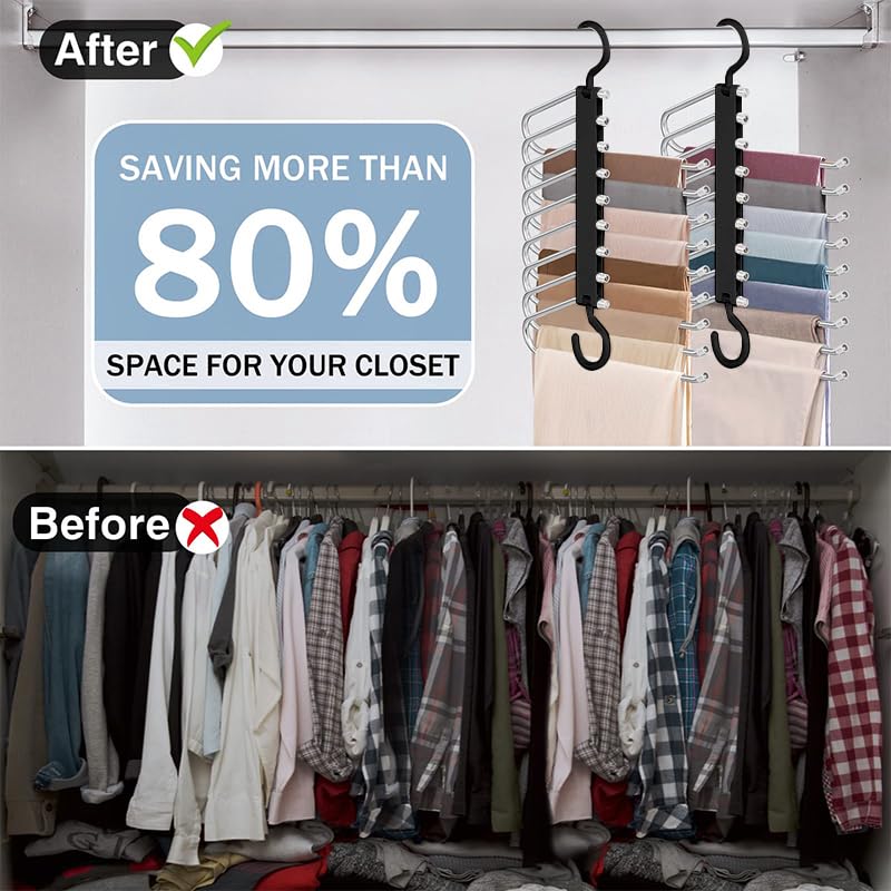 9-layer Pants Hanger, Space Saving Pant Hanger Organizer, Multifunctional Pants Organizing Rack, Closet Organizer for Pants Jeans Leggings Trousers, Pants Holder
