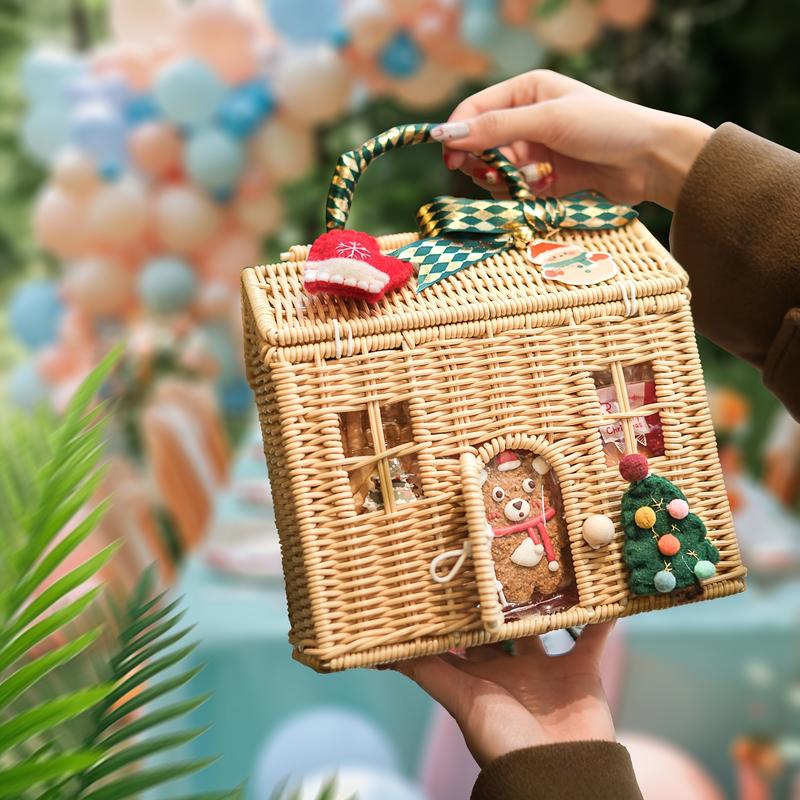 Christmas Creative Wicker Gift Box Packaging, Gift Basket, Baked Cookie Candy Snowflake Treats, Perfect Handmade Holiday Present