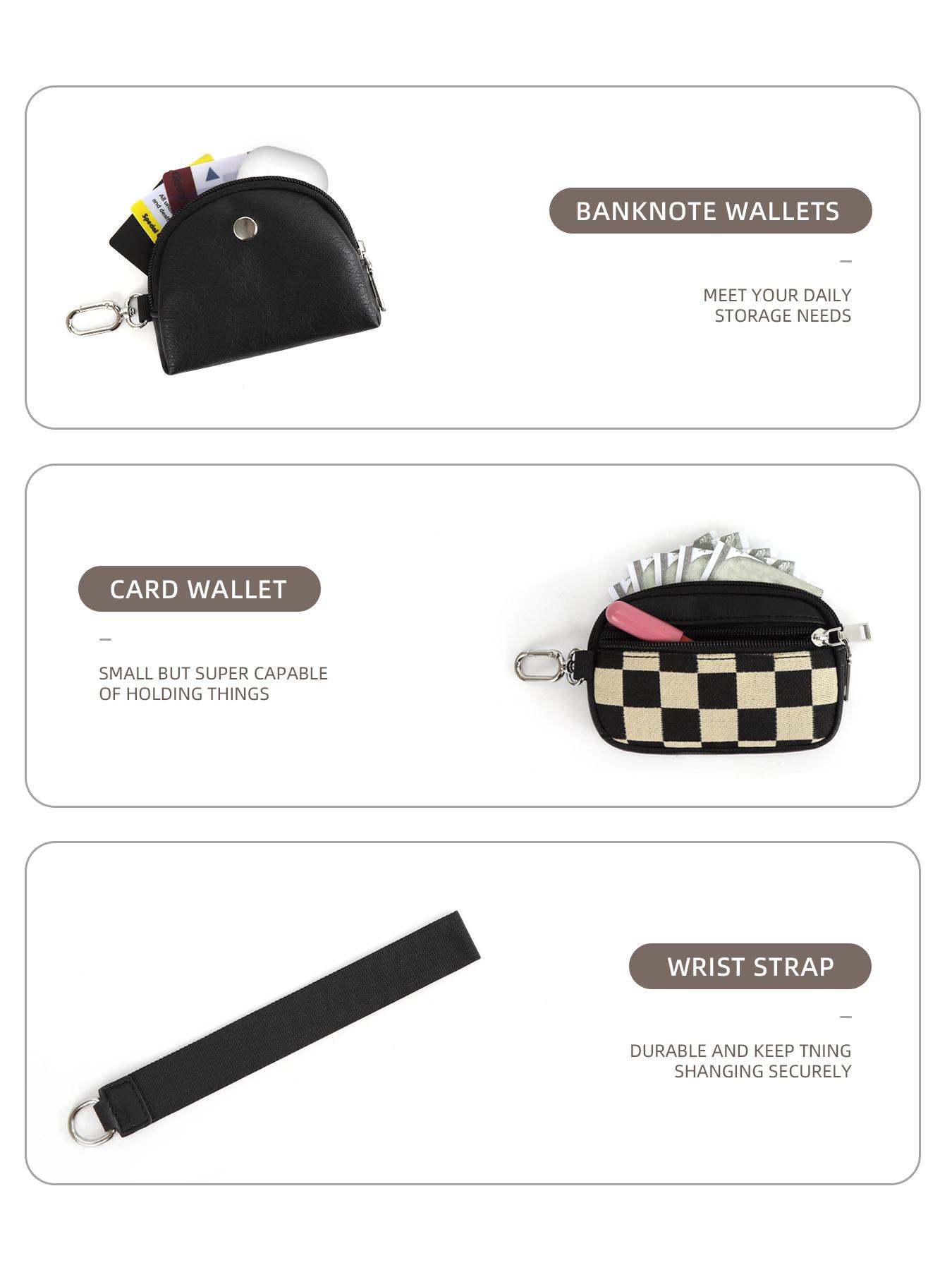 Women's Checkered Pattern Zipper Short Wallet with Detachable Keychain, Casual Versatile 2 in 1 Wristlet Wallet, Trendy All-match Card Holder for Daily Use, Card Holder Organizer