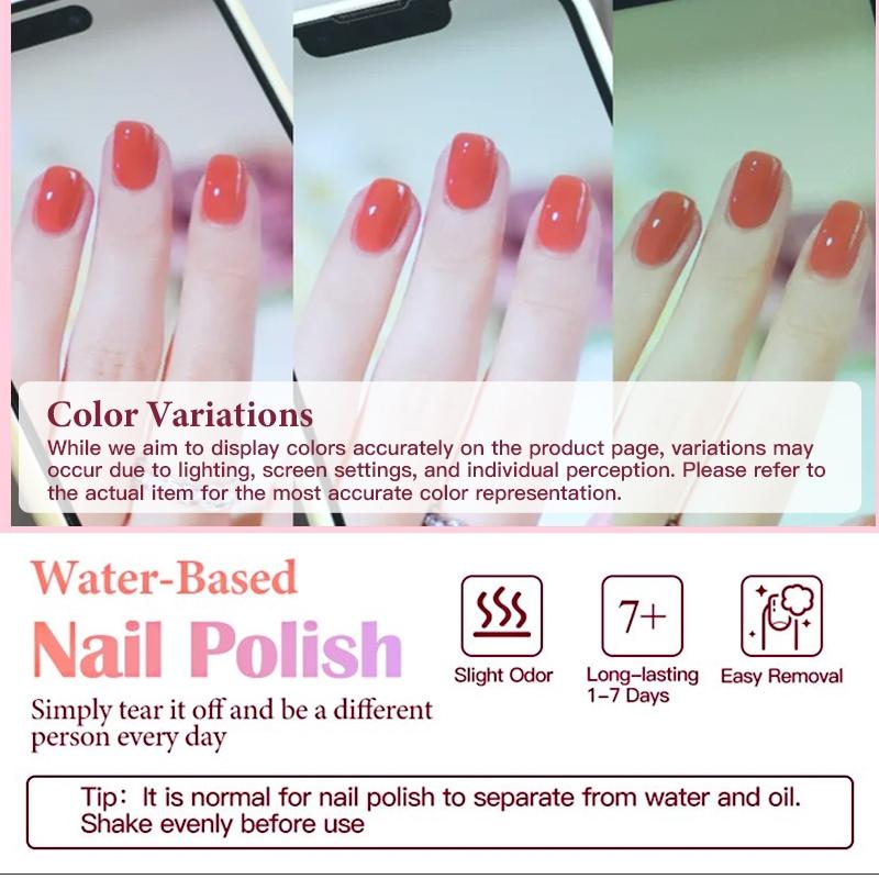 Quick Drying Nail Polish Set, 5Count/Set New Trendy Nail Polish Varnish, Alcohol-free|Odorless|No-bake|Water-Based|Peel-off|Easy-to-Apply|Multicolor, Suitable for Daily Nails & Festival Nails,Nail Art Supplies for Women & Girls, Nail Manicure