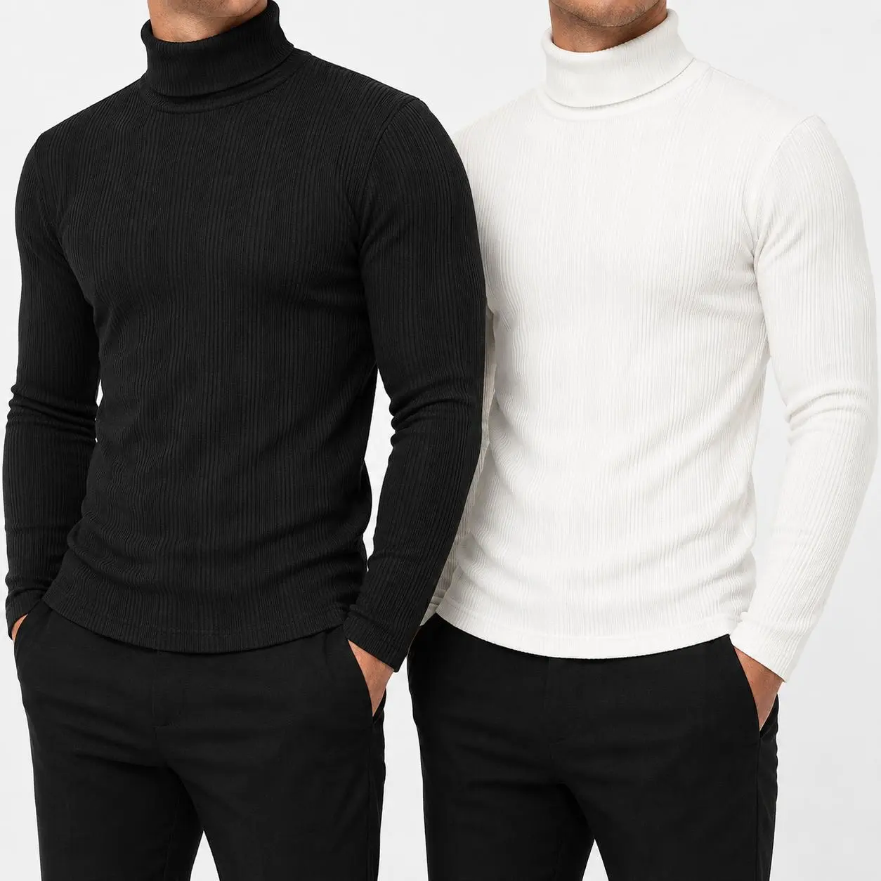 Men's Ribbed Turtleneck Sweater, Thick Long Sleeve Thermal Pullover Shirt, Warm High Neck Slim Fit Base Layer for Fall Winter, Solid Color Casual Menswear for Work, Office, Travel, Streetwear and Cold Weather