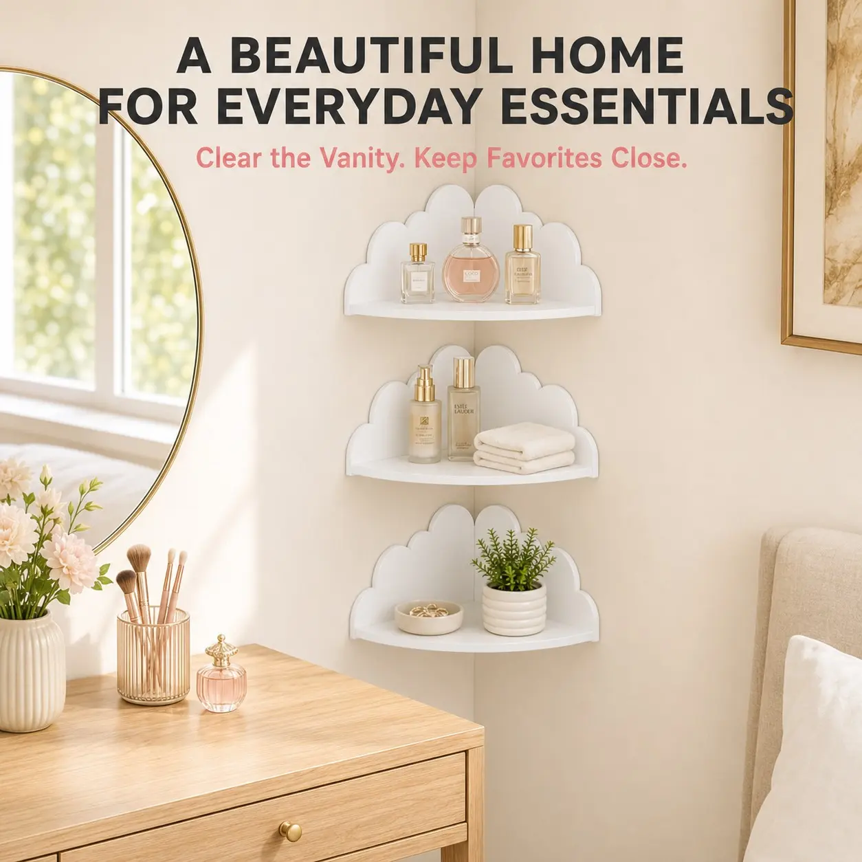 3-Piece Acrylic Lightweight Floating Shelf Set, Wall-Mounted Multi-Functional Corner Rack, Three Tier Design, Home Decor for Living Room, Bathroom, Balcony, Kitchen, Bedroom