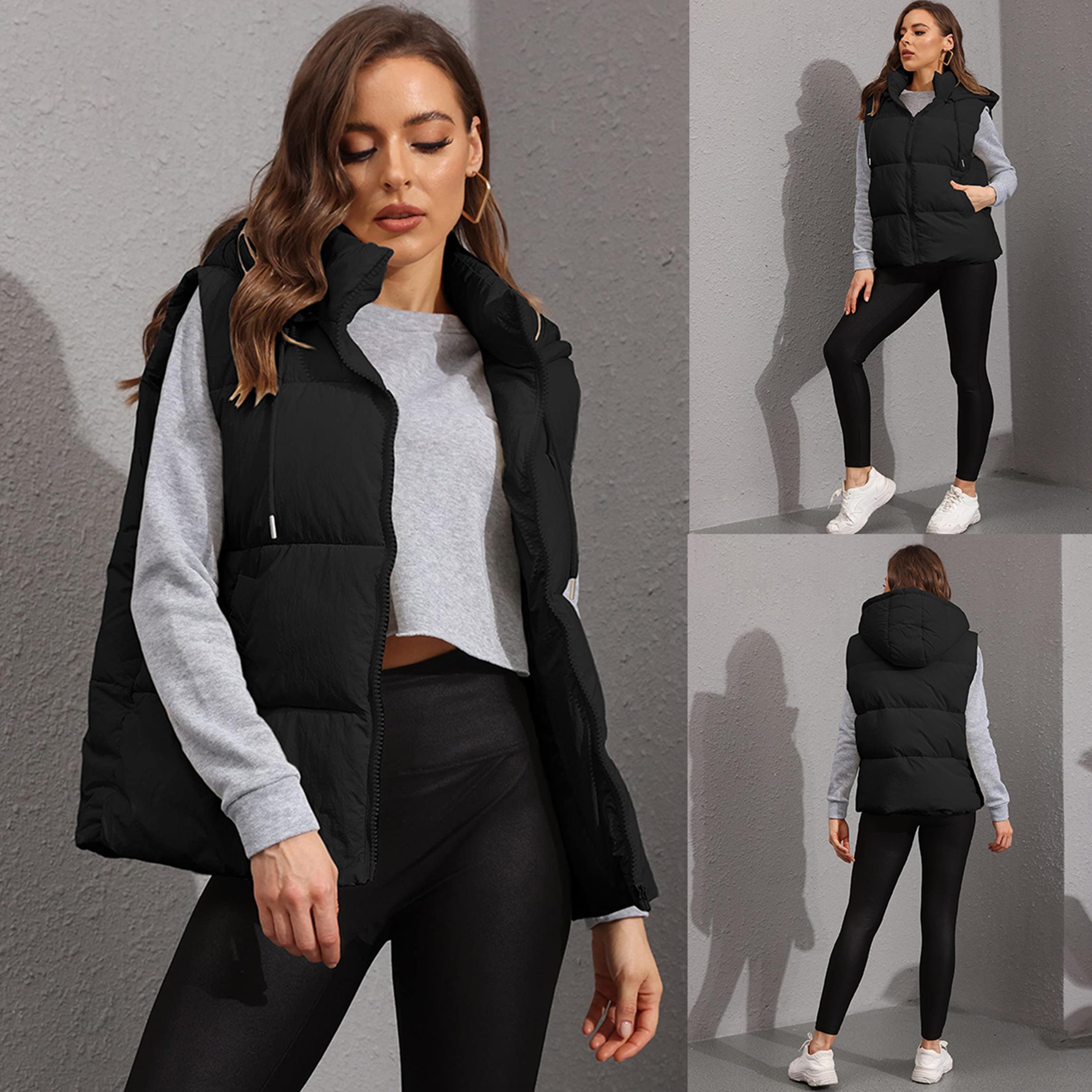 Buenoble Women's Puffer Vest with Removable Hood Zip Up Lightweight Sleeveless Quilted Down Jacket for Winter