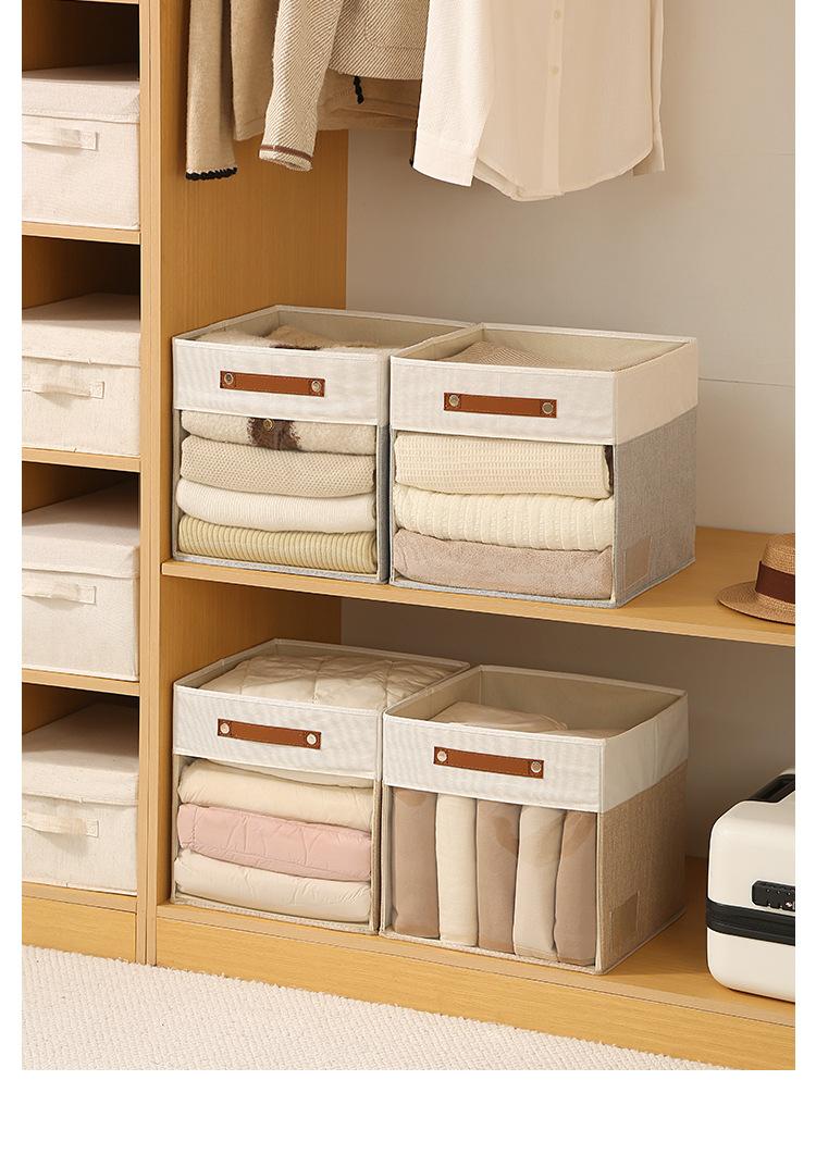 Square Storage Box with Clear Window, Non-Woven Fabric Organizer Bins, Visible Clothes Storage Container, Multifunctional Collapsible Basket for Home Closet