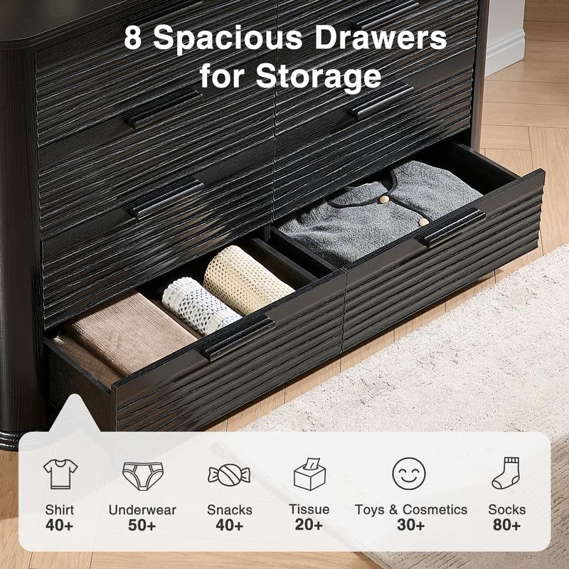 PieDle Fluted 7-8 Drawer Dresser, 52" Wide Modern Wood Dresser for Bedroom, Chest of Drawers with Curved Profile Design,  Sideboard Buffets Cabinet,TV Stand & Storage Organizer for Living Room, Hallway