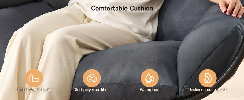 【Valentine's Day Gift】ONBRILL Double Egg Chair with Stand, Indoor Outdoor 2 Person Hammock Swing Chair with Cushions & Headrest, 650LBS Capacity Hanging Loveseat for Patio, Bedroom, Garden, Balcony