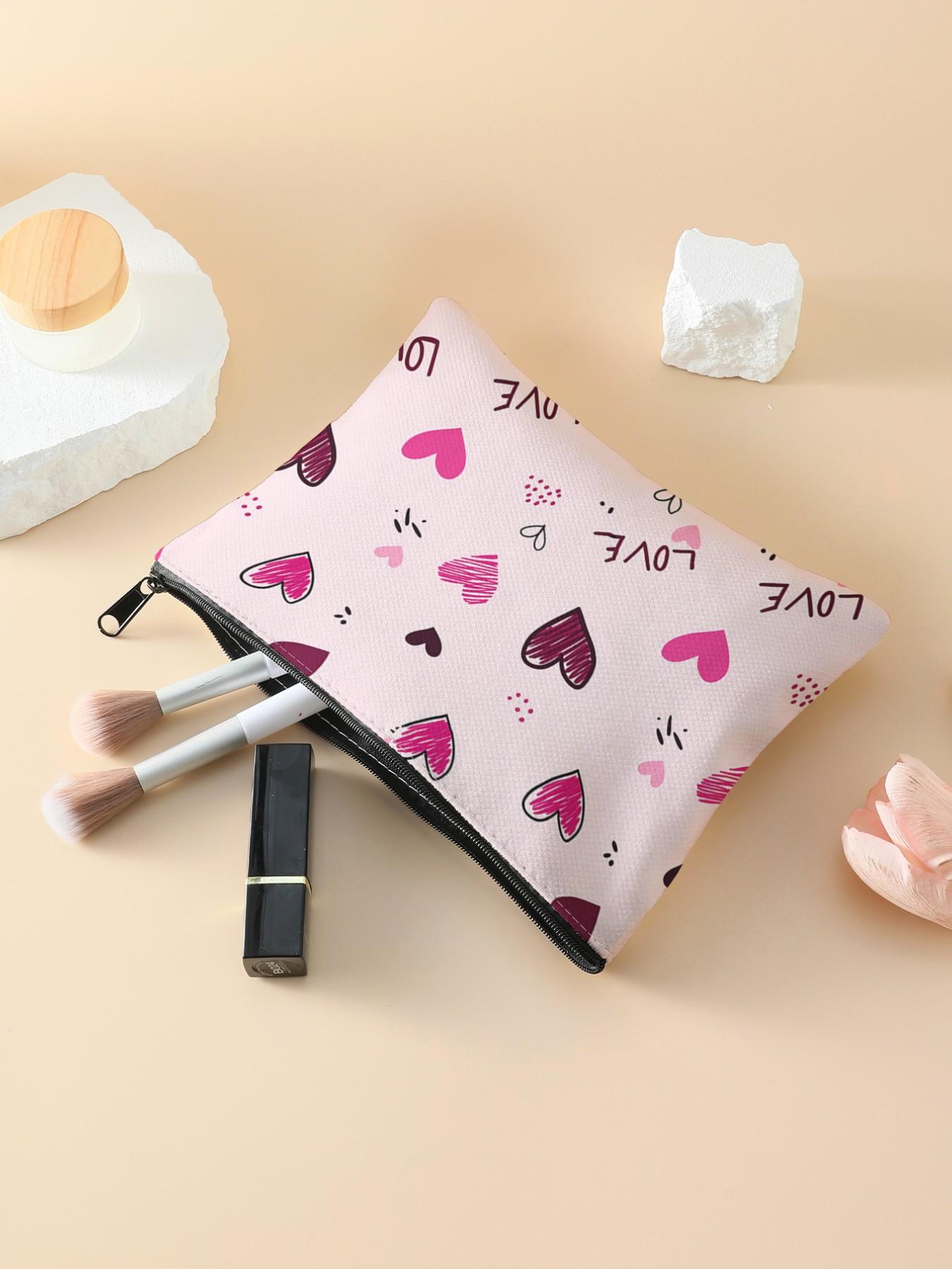 Heart-Shaped Snack Bag for Travel Use, Organizer Pouch, Organizes Cosmetics & Emergency Snacks, Ideal Gift for Friends & Sisters, Fashionable Travel Storage Bag for Valentine's Day, Zipper Pouches, Handheld Cosmetic Pouch