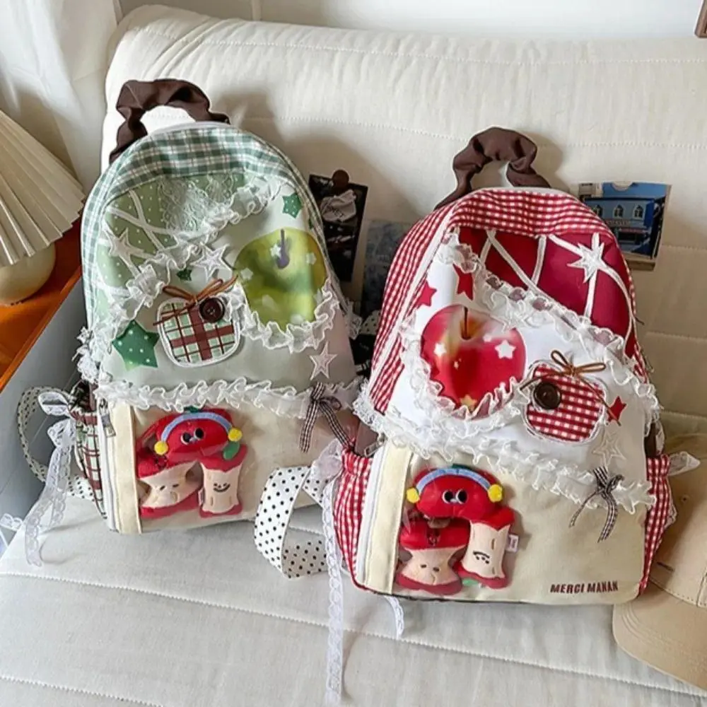 Apple Star Ita Bag Lace Plaid Mochila Student Mochilas Mujer Fresh Sweet Backpack Portable Bolsas Feminina Bags for Woman