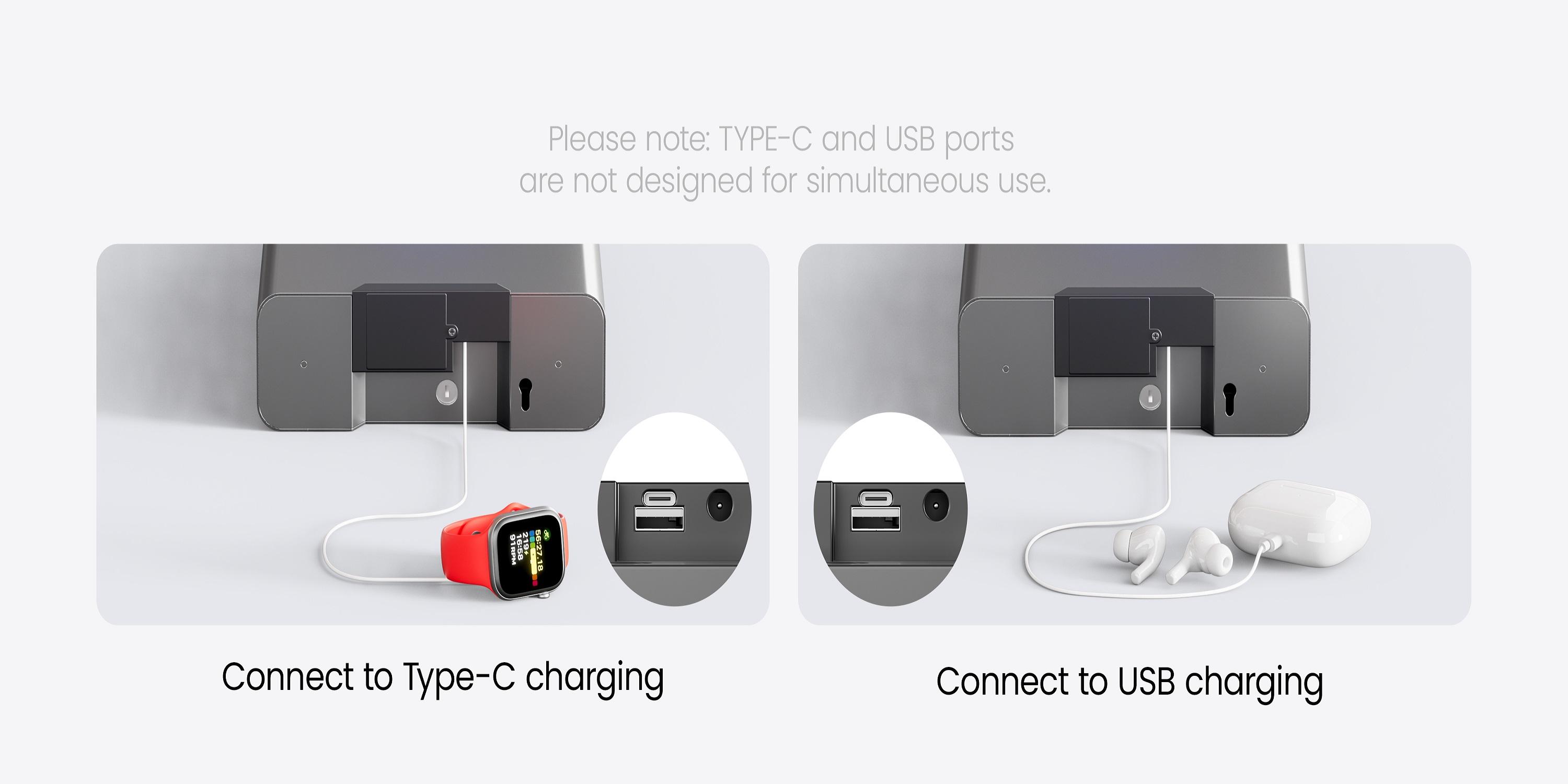 Grimtron Biometric Safe with LED Clock (Doj Certified)with 2-in-1 Watch & Phone Wireless Charging, BacklitKeypad, LED Light, Desk Nightstand Auto Pop-up Unlock(0.23 cu.ft.) Version 2.0