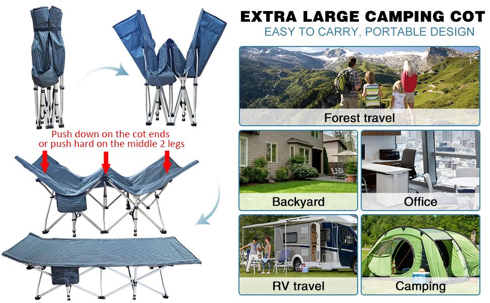 Outdoor Camping Cot with Mattress, Heavy Duty Folding Bed Cot, Portable Oxford Travel Bed with Carry Bag for Outdoor Camping, Home, Office Nap, Guest, Travel
