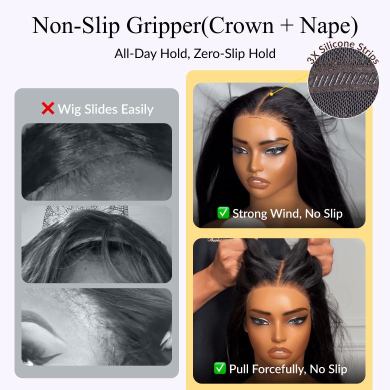 【Universal Fit 】Sunber 7x5 Yaki Straight HD Transparent Lace Front Wig No Slip Glueless Human Hair Wigs No Lace Lift Put On and Go