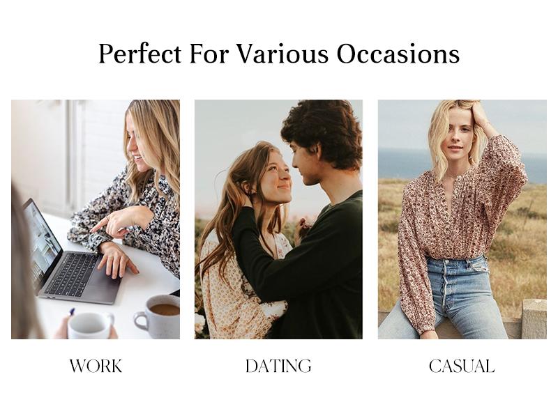 Shewin 2026 Spring/Summer Women’s Going Tops Boho Floral Chiffon VNeck Buttoned Long-Sleeve Blouse – Casual Spring Pink Top with Allover Floral Print for Womenswear, Multi-Color Options Longsleeves Fit