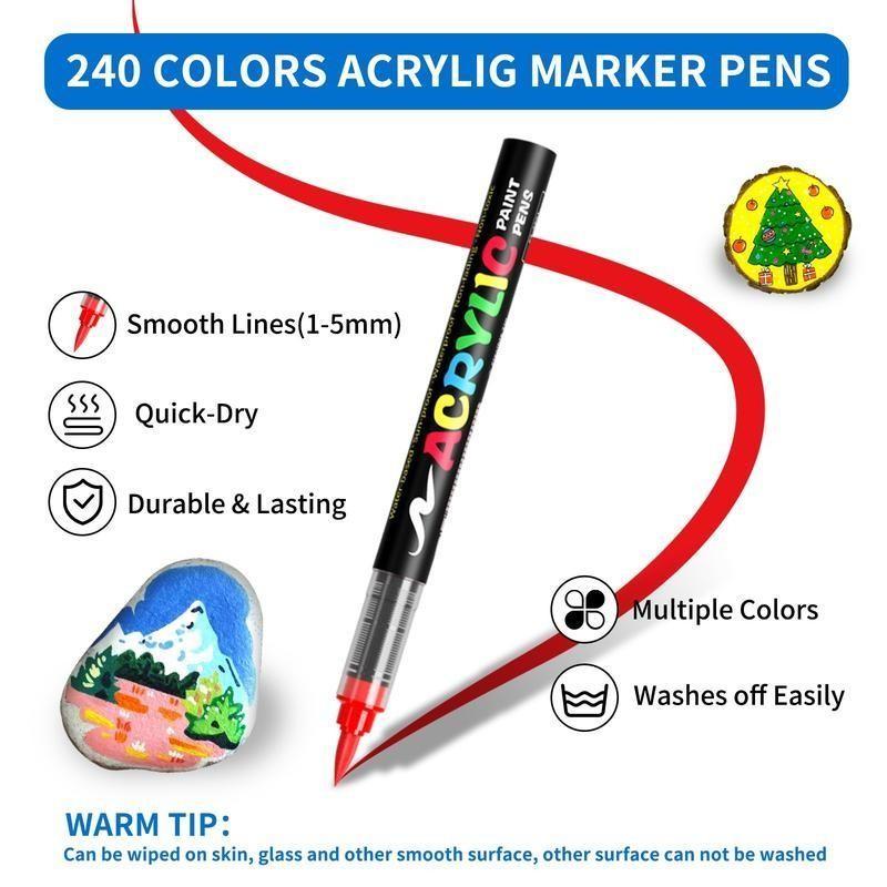 Acrylic Paint Soft Brush Markers Set, Soft Brush Tip, Automatic Ink Control, Paint Markers for Wood, Stone, Canvas, Glass, Fabric, DIY Crafts, Art Marker Pens, DIY Painting Supplies, Artist Supplies