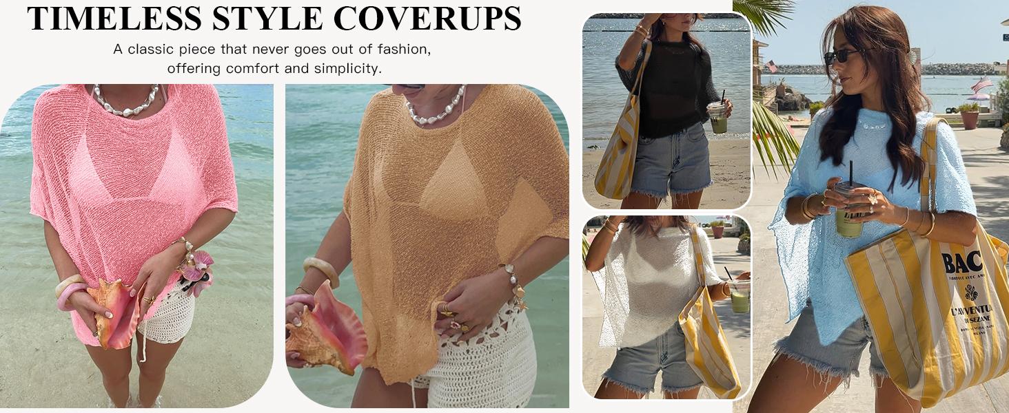 Saodimallsu Womens Sheer Cover Ups Lightweight Crochet Knit Mesh Shrug Summer Trendy Batwing Sleeve Boho Poncho Tops tiktokshopspringglowup