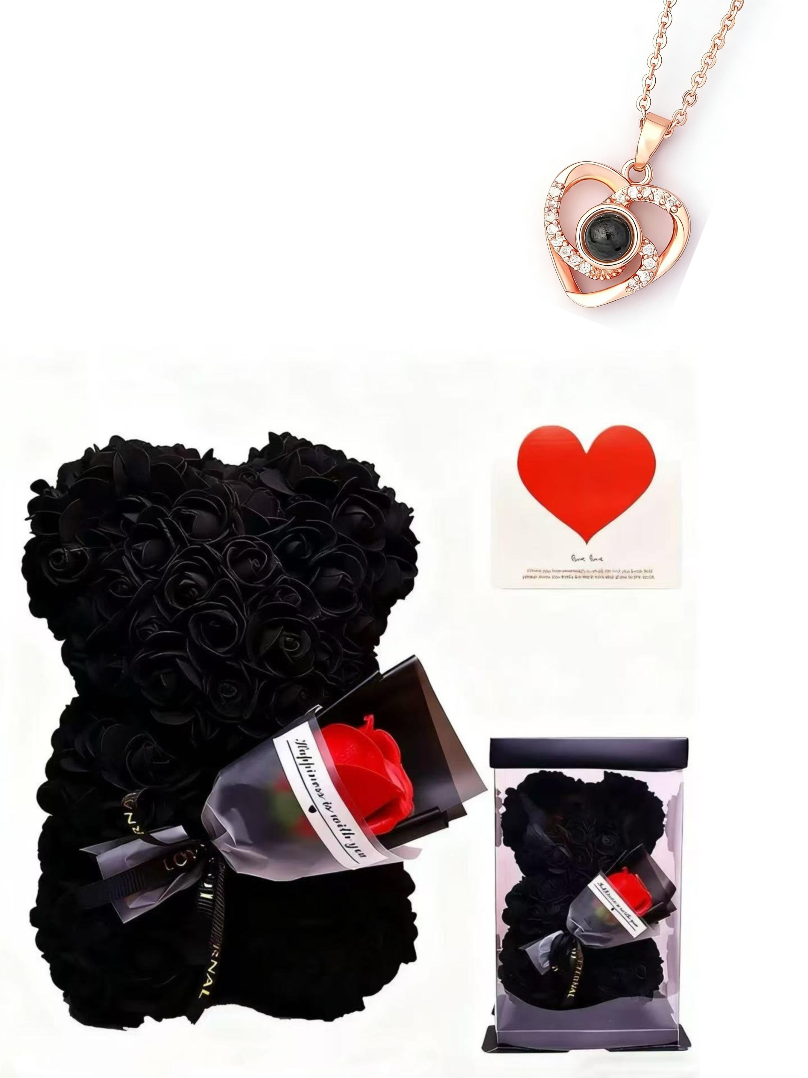 Heart Projection Necklace, 100 Languages, Mother's Day Gift, Eternal Rose Bouquet, Foam Flower Bear Box, Valentine's Day Present