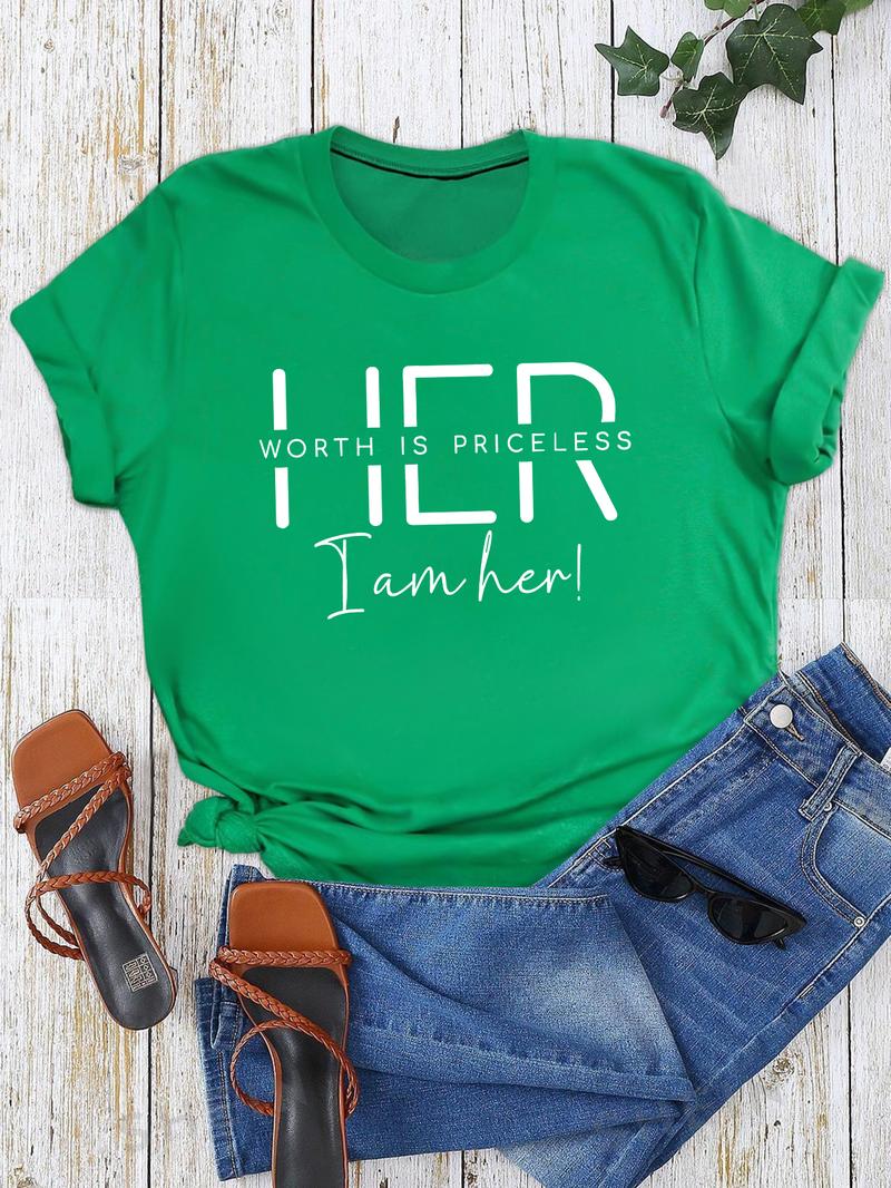 Women's Letter Print Round Neck Tee, Casual Short Sleeve Crew Neck T-Shirt for Summer, Fashion Women's Top for Daily Wear, Womenswear