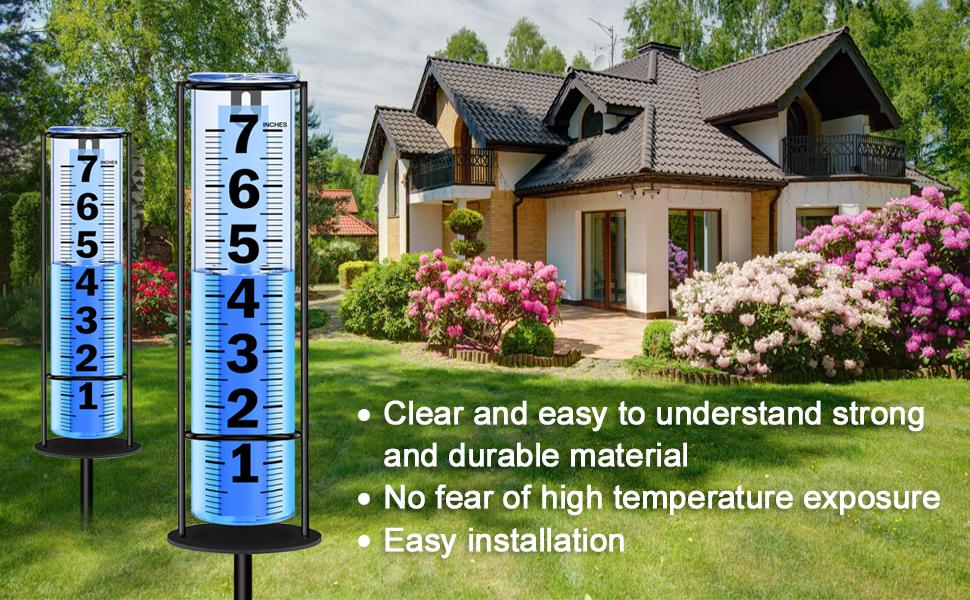 Rain Gauge Outdoor Upgraded, Accurate Freeze Proof Thickened Rain Gauges Outdoors Best Rated, Large Clear Numbers and Adjustable Height Rain Measuring Tool for Garden, Yard, Lawn, Patio, and Farm Use