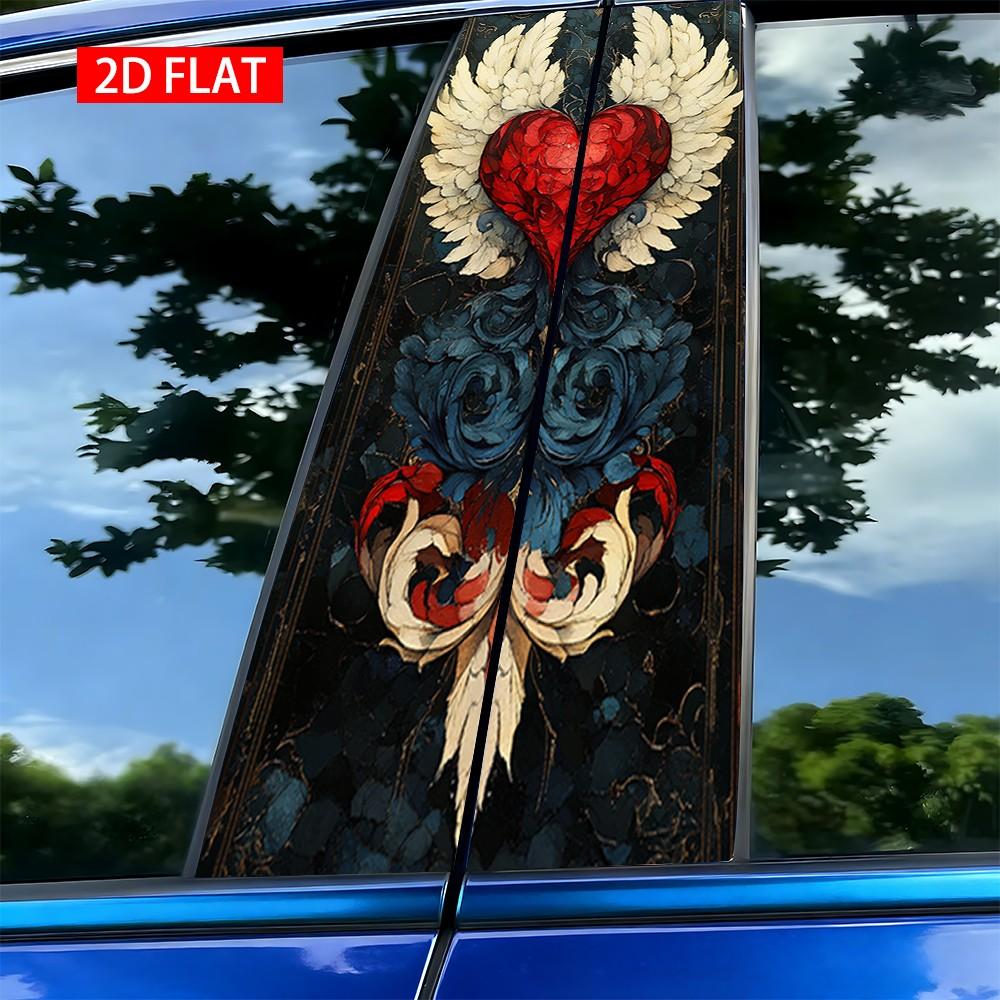 2 Sets Heart-Shaped Baroque Style Car B Pillar Stickers, Self-Adhesive PVC Decorative Stickers, Waterproof Scratch-Resistant, Car Exterior Accessories