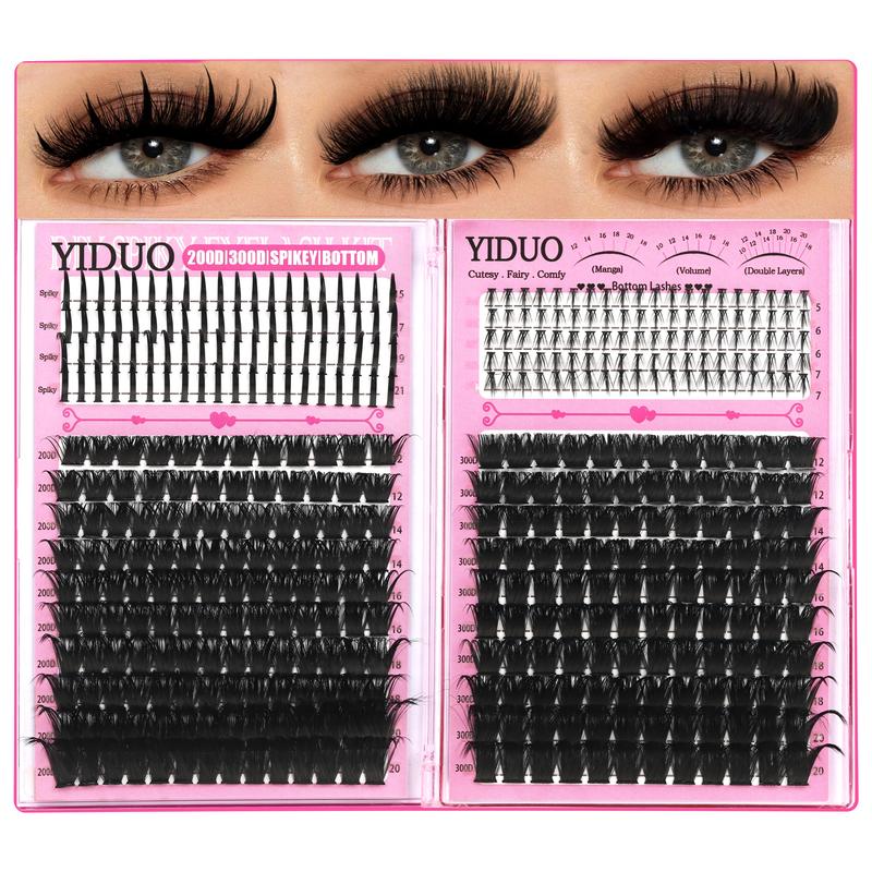 4-6 Styles Bottom/Spiky 40D-300D Volume Lash Clusters, Diy Individual Lashes, Fluffy 5-20mm D-Curl Eyelash Extensions for DIY at Home, Soft Comfortable and Easy to Apply for Natural Daily Makeup Look