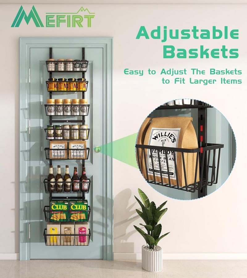 16 Inch Wide Narrow Over The Door Pantry Organizer, Pantry Organization and Storage, Black 8-Tier Metal Hanging Deep Basket Wall Spice Rack Seasoning Shelves, Home & Kitchen Essentials A