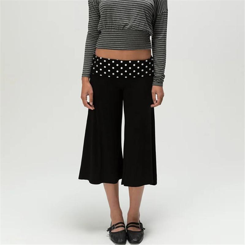 Women Fold Over Waist Gaucho Pants Low Rise Cropped Wide Leg Capri Pants Summer Foldover Culottes Yoga Pants Pajama Bottoms