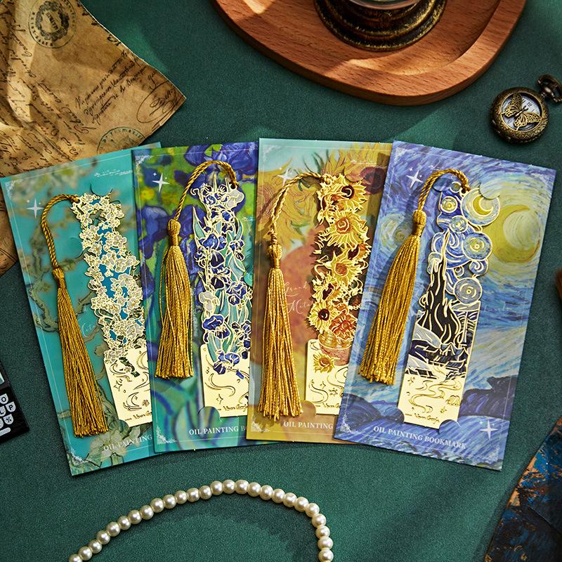 Vintage Van Gogh Oil Painting Metal Bookmark, Book Accessories, with Tassel, Hollow Classical Design, Perfect Gift for Book Lovers