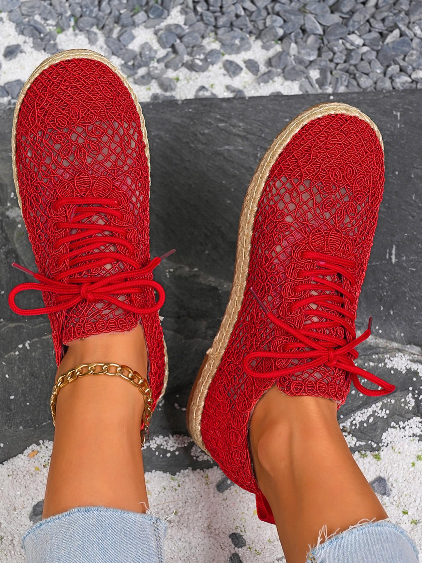 Women's Summer Crochet Sneakers, Casual Breathable Mesh Shoes, Handmade Hooked Knit, Round Toe, Low Ankle, Random Print, Fashion Trendy