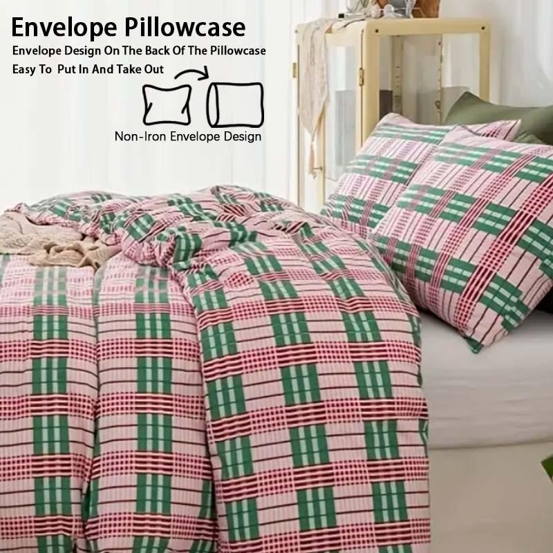 3-Piece Checkerboard Geometric Digital Print Duvet Cover Set, Includes 1 Duvet Cover and 2 Pillowcases (Without Insert), Soft & Breathable Fabric, Retro Color Palette, Ensures Comfortable Sleep.