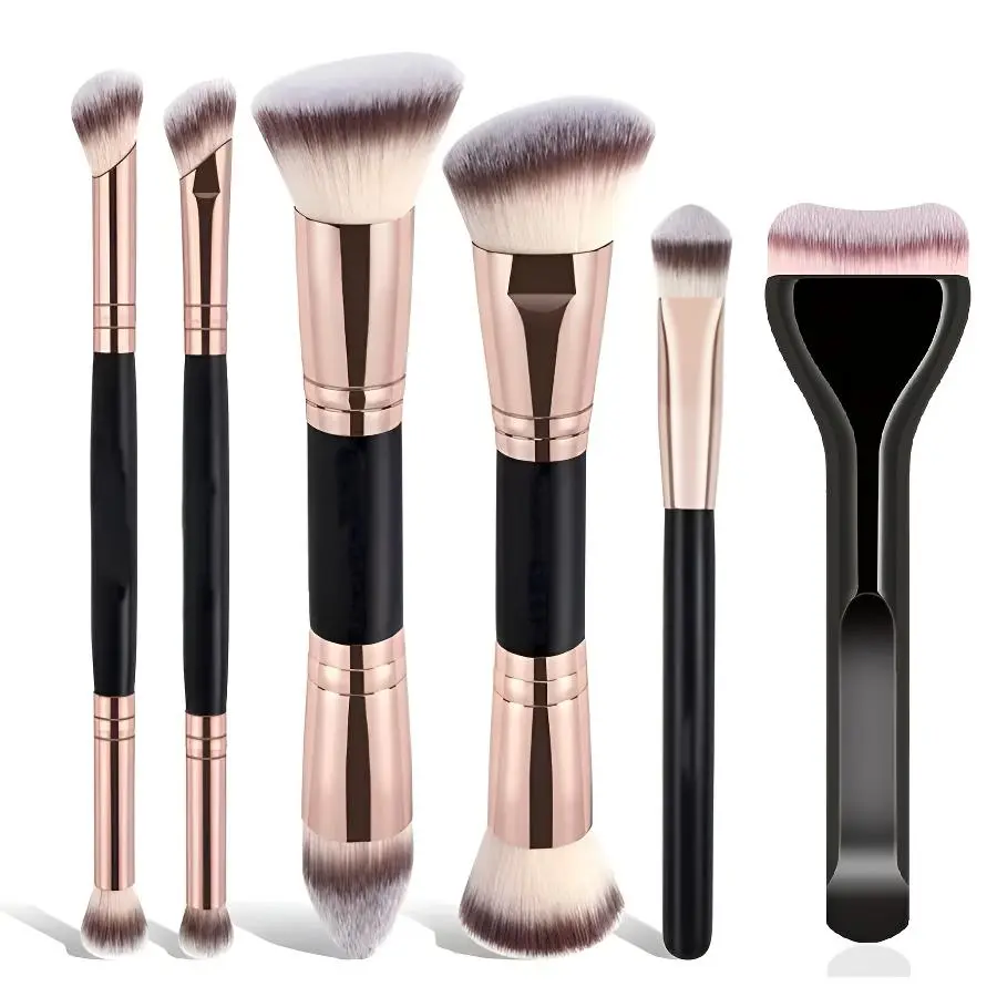 6-Piece Dual-Ended Makeup Brush Set, Face Makeup Brushes, Multi-Functional Foundation Contour Eyeshadow Blush Brushes, High-Quality Synthetic Hair, Essential Beauty Tools for Women