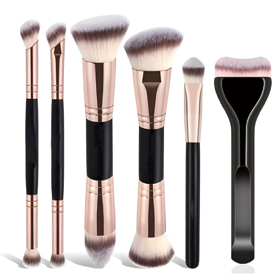 6-Piece Dual-Ended Makeup Brush Set, Face Makeup Brushes, Multi-Functional Foundation Contour Eyeshadow Blush Brushes, High-Quality Synthetic Hair, Essential Beauty Tools for Women