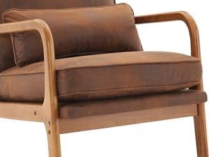 【Back to School】Karl home Accent Chair Mid-Century Modern Chair with Pillow Bronzing Cloth Lounge Arm Chair with Solid Wood Frame & Soft Cushion for Living Room, Bedroom, Belcony, Brown