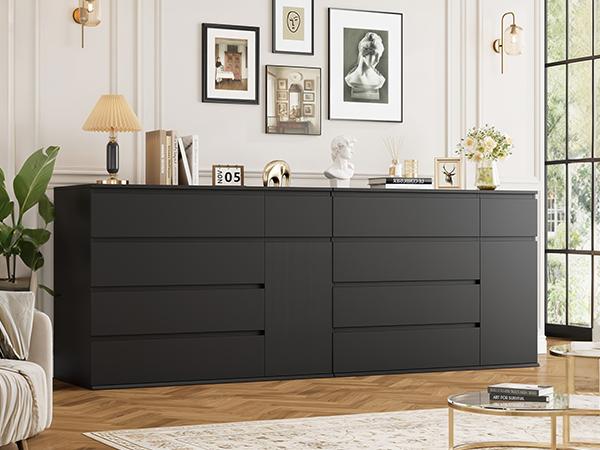 FOTOSOK 5 Drawer Dresser, Black Dresser for TV Stand, Double Wide Storage  Chest of Drawers with Door, Deep Drawers and Wide Storage Space - TikTok  Shop
