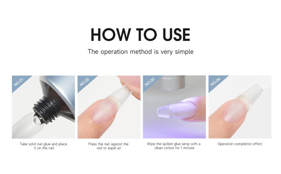 Solid Nail Glue for Press-On Nails - Strong Clear Acrylic Nail Tips Solid Gel Nail Glue Home DIY Nail Polish Remover Quick and Easy Without Hurting Nails.